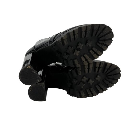 Black Faux Patent Leather Lug Sole Edgy Sexy Baddie Platform Heel Boots 10 - Picture 10 of 16